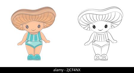 Cute Mushroom Clipart für Malvorlagen und Illustrationen. Happy Clip Art Pilz. Vektor-Illustration eines Charakters für Aufkleber, Drucke für Stock Vektor