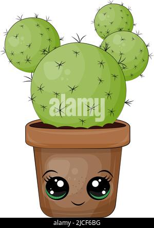 Cute Clipart Kaktus Illustration im Cartoon Style. Cartoon Clip Art Kaktus in einem Topf. Vektor-Illustration eines Tieres für Aufkleber, Babydusche Stock Vektor