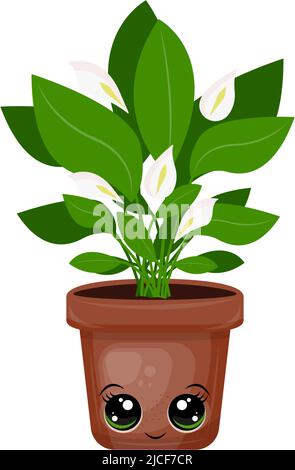 Kawaii Home Plant Cliparts im niedlichen Cartoon-Stil schöne Clip Art Home Plant. Vektor-Illustration eines Tieres für Drucke für Kleidung, Aufkleber Stock Vektor