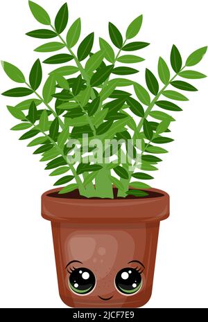 Cute Home Plant Clipart für Kinder Feiertage und Waren. Happy Clip Art Home Plant. Vektor-Illustration eines Tieres für Aufkleber, Drucke für Kleidung Stock Vektor