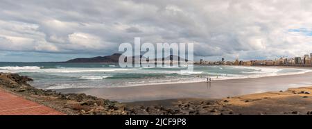 Panorama, Bucht und Stadtstrand Las Canteras von Las Palmas, Gran Canaria Stockfoto