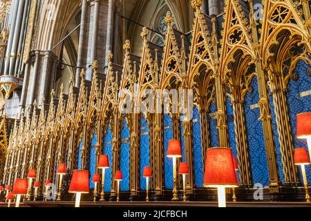 England, London, Westminster Abbey, The Choir Pews Stockfoto