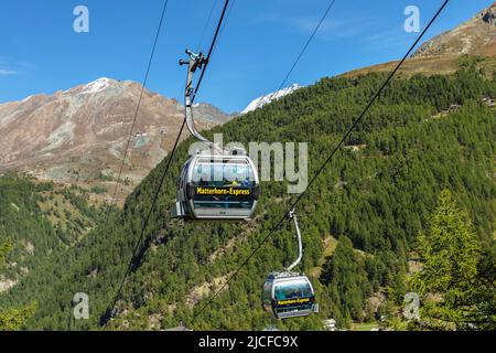 Matterhorn Express Seilbahn von Furi nach Trockenen Steg (2939m), Zermatt, Schweizer Alpen, Wallis, Schweiz Stockfoto
