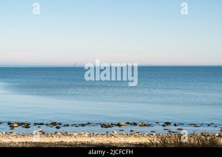 Schleswig-Holstein, Mündung der Schleim, Küste bei Maasholm, Horizont, Boote Stockfoto