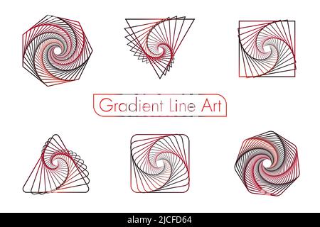 Satz von Spiralen Gradient Line Art, Design-Elemente, Linie abstrakte Muster. Spiralwirbel, Drehlinie Stock Vektor