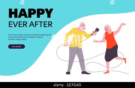 Landing Web Page Template mit Happy Active Age Konzept. Stock Vektor