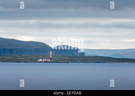 Norwegen, Troms Og Finnmark, Slettnes fyr ist der nördlichste Leuchtturm auf dem europäischen Festland. Stockfoto