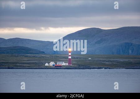 Norwegen, Troms Og Finnmark, Slettnes fyr ist der nördlichste Leuchtturm auf dem europäischen Festland. Stockfoto