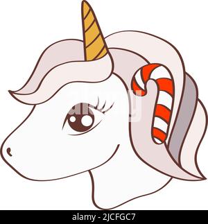 Unicorn Weihnachten Gesicht Clipart Charakter Design. Entzückende Clip Art Weihnachten Einhorn Kopf. Vektor-Illustration eines Tieres für Drucke für Kleidung Stock Vektor