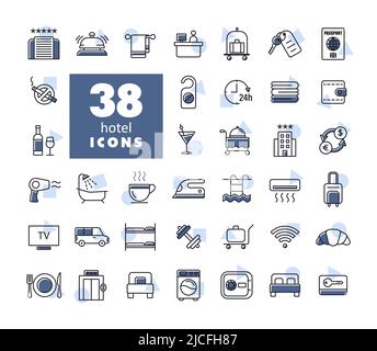 Hotel Vektor flach isoliert Icon set. Graph-Symbol für Reise- und Tourismus-Website und Apps Design, Logo, App, UI Stock Vektor