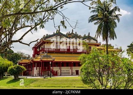 Phra Thinang Wehart Chamrun, Palast Im Chinesischen Stil, Bang Pa-In, Sommerpalast Der Königlichen Familie, Chao Phraya River, Provinz Phra Nakhon Si Ayutthaya, Thailand Stockfoto