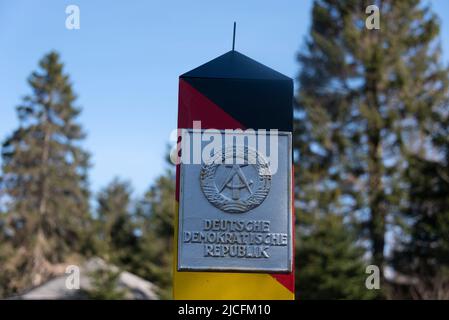 Grenzposten am Goetheweg, ehemalige innerdeutsche Grenze, Torfhaus, Niedersachsen, Deutschland Stockfoto