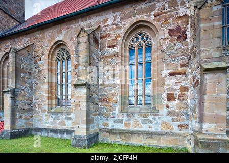 Maria Magdalena Kirche, Kirchenburg, Hausfassade, Sommer, Milz, Römhild, Thüringen, Deutschland, Europa, Stockfoto