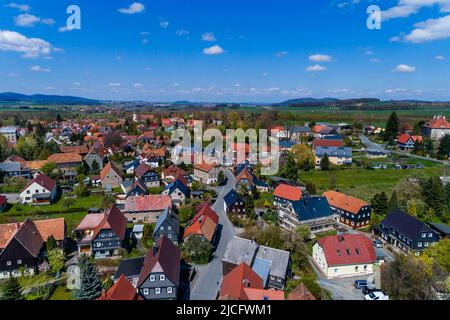 Fachwerkhäuser in Obercunnersdorf: In Sachsen - vor allem in der Oberlausitz - gibt es noch rund 6500 der meist denkmalgeschützten Fachwerkhäuser. Stockfoto