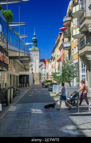 Altstadt Bautzen in der Oberlausitz: Der Lauenturm 1400/03 wurde zum Schutz des Lauentores erbaut, das nach dem Löwen im böhmischen Wappen benannt wurde. Stockfoto