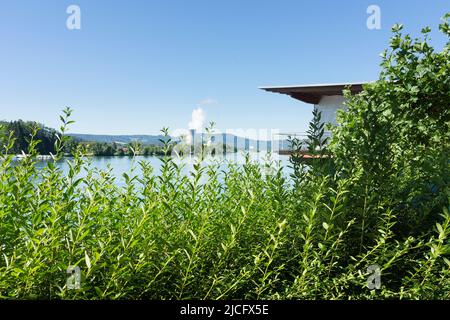 Rheinradweg, Blick vom deutschen Rheinufer zum Kernkraftwerk Leibstadt (Schweiz) Stockfoto
