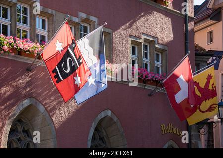 Schweiz, Aargau, Laufenburg (Schweiz), Rathaus, Flaggen Stockfoto