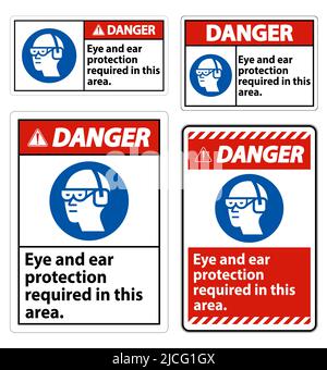 Warnschild Augen- Und Gehörschutz In Diesem Bereich Erforderlich Stock Vektor