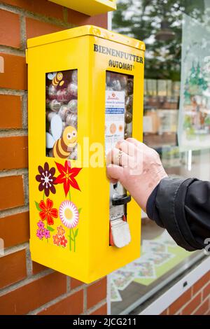 Samenkapseln im Automaten für Wild- und Honigbienen gegen Artensterben Stockfoto