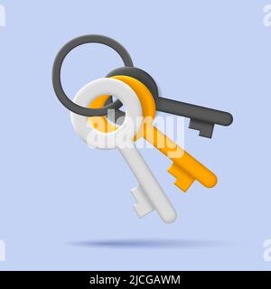 Schlüsselbund 3D Abbildung, Satz von Baumschlüsseln in verschiedenen Farben. Vektorgrafik Stock Vektor