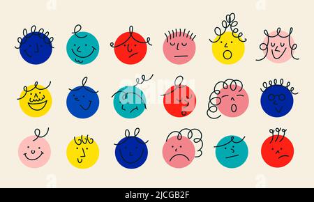 Abstraktes Symbol für Gesichts-Lächeln. Happy Familie Cartoon Doodle Ausdruck Avatar Menschen Vektor Illustration Konzept. Comic Spaß Auge und Emoticon lustig Stock Vektor