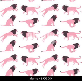 Vector seamless pattern of hand drawn pink lions Stock Vektor