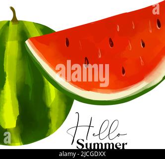 Wassermelone Illustration mit Text Hallo Sommer Stock Vektor