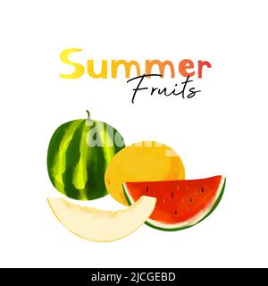 Wassermelone und Melone Illustration mit Text Sommerfrüchte Stock Vektor