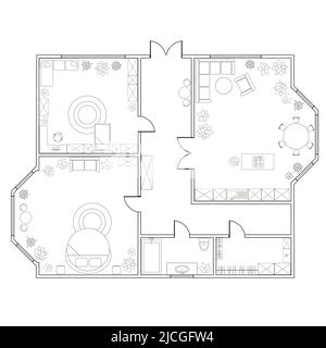 Abstrakter Plan von zwei-Zimmer-Wohnung, mit Küche, Bad, Schlafzimmer, Wohnzimmer. Vektorgrafik EPS8 Stock Vektor