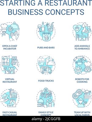 Start Restaurant Business türkis Konzept Symbole gesetzt Stock Vektor