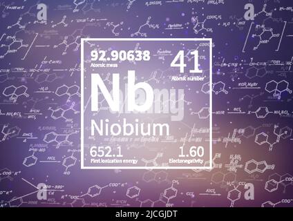 Niob-chemisches Element mit erster Ionisationsenergie, atomarer Masse und Elektronegativität auf wissenschaftlichem Hintergrund Stock Vektor