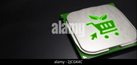 ECommerce Green eco cpu Microchip 3D Render Stockfoto