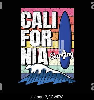 California Surfboard Retro Vektor Illustration Stock Vektor