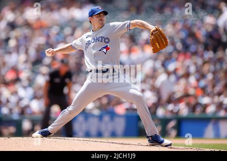 DETROIT, MI - 12. JUNI: Toronto Blue Jays starteten den Pitcher Ross Stripling (48) am 12. Juni 2022 im Comerica Park in Detroit, Michigan. Die Blue Jays besiegten die Tigers mit 6:0. (Joe Robbins/Image of Sport) Stockfoto