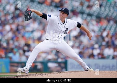 DETROIT, MI – 12. JUNI: Der Pitcher Tarik Skubal (29) der Detroit Tigers spielt am 12. Juni 2022 im Comerica Park in Detroit, Michigan, gegen die Toronto Blue Jays. Die Blue Jays besiegten die Tigers mit 6:0. (Joe Robbins/Image of Sport) Stockfoto