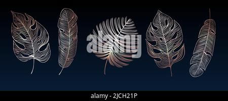 Vektor Golden Tropical Palm Blätter. Handgezeichnete exotische Blätter isoliert Design-Elemente. Stock Vektor