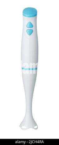 Vorderansicht des weißen Stabmixers isoliert auf Weiß Stockfoto