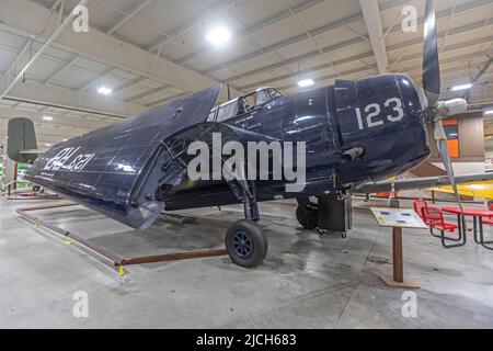 Liberal, Kansas - Das Mid-America Air Museum. Das Museum zeigt über 100 Flugzeuge. Der Grumman TBM Avenger war während der Zeit der Torpedobomber der US Navy Stockfoto