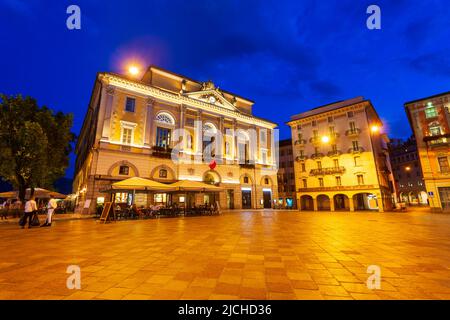 Municipio di Lugano ist ein Rathaus an der Piazza della Riforma in Lugano im Kanton Tessin, Schweiz Stockfoto