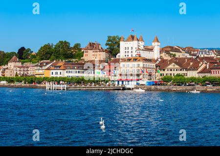 Mittelalterliche Burg in Nyon, ist es eine Stadt am Ufer des Genfer Sees im Kanton Waadt in der Schweiz Stockfoto