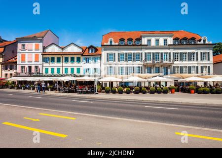 Lausanne oder Losanna ist Hauptstadt und größte Stadt des Kantons Waadt, am Ufer des Genfer Sees in der Schweiz. Stockfoto