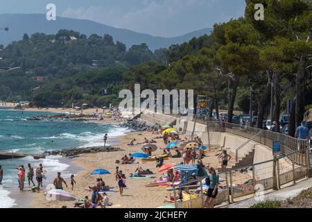 Menschen am Strand Gigaro im Juni, Var, Provence-Alpes-Côte d'Azur, Frankreich. Stockfoto