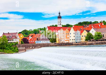 Lech Wehr in Landsberg am Lech, einer Stadt im Südwesten Bayerns, Deutschland Stockfoto