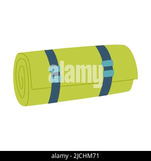 Eine Touristenmatte mit Riemen gebunden. Ausrüstung für Angeln, Wandern, Wandern, Reisen, Camping. Flache Vektorgrafik isoliert auf weißem Hintergrund. Stock Vektor
