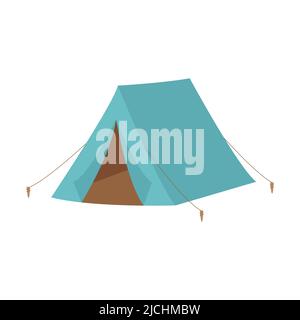 Camping-Zelt. Ausrüstung für Picknicks, Outdoor-Erholung, Reisen, Wandern. Flache Vektorgrafik isoliert auf weißem Hintergrund. Stock Vektor