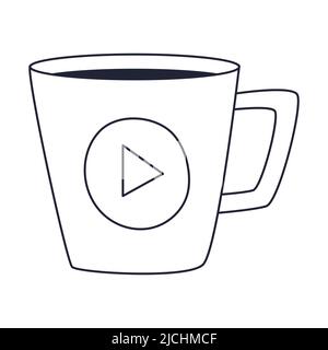 Keramikbecher mit Kaffee, Tee. Tasse heißes Getränk. Skizzieren Sie Doodle. Schwarz-Weiß-Vektorgrafik isoliert auf weißem Hintergrund Stock Vektor