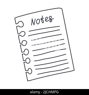 Blatt aus einem verdrahteten Notizbuch gerissen. Skizzieren Sie Doodle. Schwarz-Weiß-Vektorgrafik isoliert auf weißem Hintergrund Stock Vektor