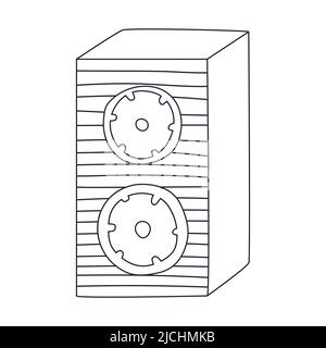 Audiolautsprecher, Lautsprecher. Musikausrüstung. Skizzieren Sie Doodle. Schwarz-Weiß-Vektorgrafik isoliert auf weißem Hintergrund Stock Vektor