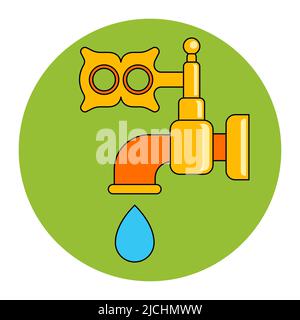 Schöner Goldhahn mit Wasser. Flache Vektorgrafik. Stock Vektor