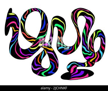 Rainbow lustige bunte Doodle schwindlig Element, isoliert auf weißem Hintergrund. Fantastische Kunst mit dekorativer Streifenstruktur. Surreales Tabby-Muster. Stock Vektor